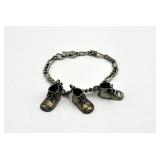 Sterling Silver Baby Bootie Charm Bracelet - 7.5 in - Engraved Names James & Susan