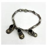 Sterling Silver Baby Bootie Charm Bracelet - 7.5 in - Engraved Names James & Susan