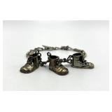 Sterling Silver Baby Bootie Charm Bracelet - 7.5 in - Engraved Names James & Susan