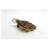Spain Folding Fan Brooch Pin - Filigree Gold with Red Enamel, Open 2.5in