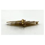 Spain Folding Fan Brooch Pin - Filigree Gold with Red Enamel, Open 2.5in