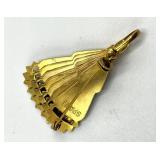 Spain Folding Fan Brooch Pin - Filigree Gold with Red Enamel, Open 2.5in