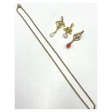 Gold Pendant Trio - 3 Floral/Leaf Charms on 8.5in Chain, 14K (Lot of 3)