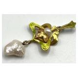 Gold Pendant Trio - 3 Floral/Leaf Charms on 8.5in Chain, 14K (Lot of 3)