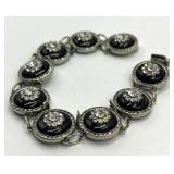 Antique Crystal Link Bracelet - 8 in L, Circles 0.75 in Dia, Crystals 0.25 in Dia