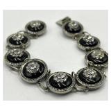 Antique Crystal Link Bracelet - 8 in L, Circles 0.75 in Dia, Crystals 0.25 in Dia