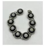 Antique Crystal Link Bracelet - 8 in L, Circles 0.75 in Dia, Crystals 0.25 in Dia