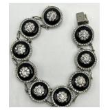Antique Crystal Link Bracelet - 8 in L, Circles 0.75 in Dia, Crystals 0.25 in Dia