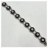 Antique Crystal Link Bracelet - 8 in L, Circles 0.75 in Dia, Crystals 0.25 in Dia