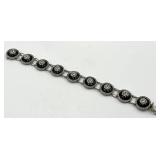Antique Crystal Link Bracelet - 8 in L, Circles 0.75 in Dia, Crystals 0.25 in Dia