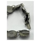 Antique Crystal Link Bracelet - 8 in L, Circles 0.75 in Dia, Crystals 0.25 in Dia