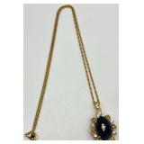 Avon Victorian Pendant Necklace - Black Oval Center with Crystal Accents, 10 in Chain