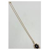 Avon Victorian Pendant Necklace - Black Oval Center with Crystal Accents, 10 in Chain
