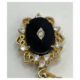 Avon Victorian Pendant Necklace - Black Oval Center with Crystal Accents, 10 in Chain