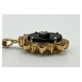 Avon Victorian Pendant Necklace - Black Oval Center with Crystal Accents, 10 in Chain
