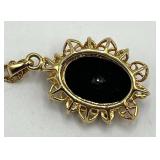 Avon Victorian Pendant Necklace - Black Oval Center with Crystal Accents, 10 in Chain