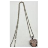 Rose Quartz Pendant Necklace 925 Sterling Silver - 15" Chain, 1.25" Heart Pendant