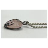 Rose Quartz Pendant Necklace 925 Sterling Silver - 15" Chain, 1.25" Heart Pendant