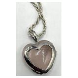 Rose Quartz Pendant Necklace 925 Sterling Silver - 15" Chain, 1.25" Heart Pendant
