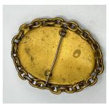 Profile Cameo Brooch 2.25 x 1.75 x 0.5 in - Gold Tone Chain Frame with Red Accent Stones
