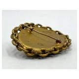 Profile Cameo Brooch 2.25 x 1.75 x 0.5 in - Gold Tone Chain Frame with Red Accent Stones