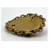 Profile Cameo Brooch 2.25 x 1.75 x 0.5 in - Gold Tone Chain Frame with Red Accent Stones