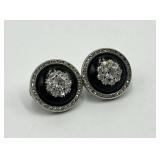 Antique Crystal Clip-On Earrings 0.75 Inch Diameter Halo Cluster