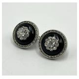 Antique Crystal Clip-On Earrings 0.75 Inch Diameter Halo Cluster