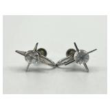 Sterling Silver Screw-Back Earrings - Clear Crystal Stones 0.75 x 0.5 in