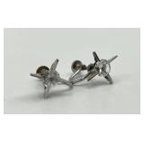 Sterling Silver Screw-Back Earrings - Clear Crystal Stones 0.75 x 0.5 in