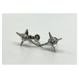 Sterling Silver Screw-Back Earrings - Clear Crystal Stones 0.75 x 0.5 in