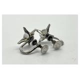 Sterling Silver Screw-Back Earrings - Clear Crystal Stones 0.75 x 0.5 in