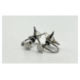 Sterling Silver Screw-Back Earrings - Clear Crystal Stones 0.75 x 0.5 in