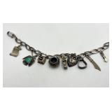 Sterling Silver Charm Bracelet - 7 in Length, Mixed Charms with Turquoise