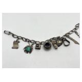 Sterling Silver Charm Bracelet - 7 in Length, Mixed Charms with Turquoise