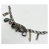 Sterling Silver Charm Bracelet - 7 in Length, Mixed Charms with Turquoise