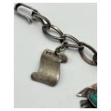 Sterling Silver Charm Bracelet - 7 in Length, Mixed Charms with Turquoise