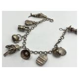 Japanese Sterling Charm Bracelet - 7.5 in Length with Assorted Charms