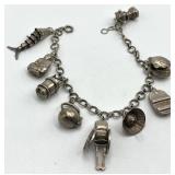 Japanese Sterling Charm Bracelet - 7.5 in Length with Assorted Charms