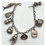 Japanese Sterling Charm Bracelet - 7.5 in Length with Assorted Charms