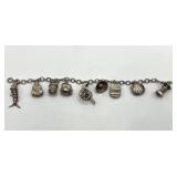 Japanese Sterling Charm Bracelet - 7.5 in Length with Assorted Charms