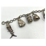 Japanese Sterling Charm Bracelet - 7.5 in Length with Assorted Charms