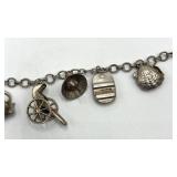 Japanese Sterling Charm Bracelet - 7.5 in Length with Assorted Charms