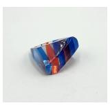 Vintage Lucite Ring - Striped Red/White/Blue, Size 8.5, Top 1.5 x .75 in