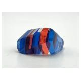 Vintage Lucite Ring - Striped Red/White/Blue, Size 8.5, Top 1.5 x .75 in