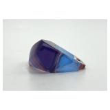 Vintage Lucite Ring - Striped Red/White/Blue, Size 8.5, Top 1.5 x .75 in