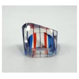 Vintage Lucite Ring - Striped Red/White/Blue, Size 8.5, Top 1.5 x .75 in