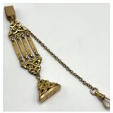 Watch Fob Chain Pendant - Ornate Filigree with 4 Vertical Bars, Gold Tone, 4.25 x 0.75 in