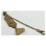 Watch Fob Chain Pendant - Ornate Filigree with 4 Vertical Bars, Gold Tone, 4.25 x 0.75 in