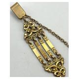 Watch Fob Chain Pendant - Ornate Filigree with 4 Vertical Bars, Gold Tone, 4.25 x 0.75 in